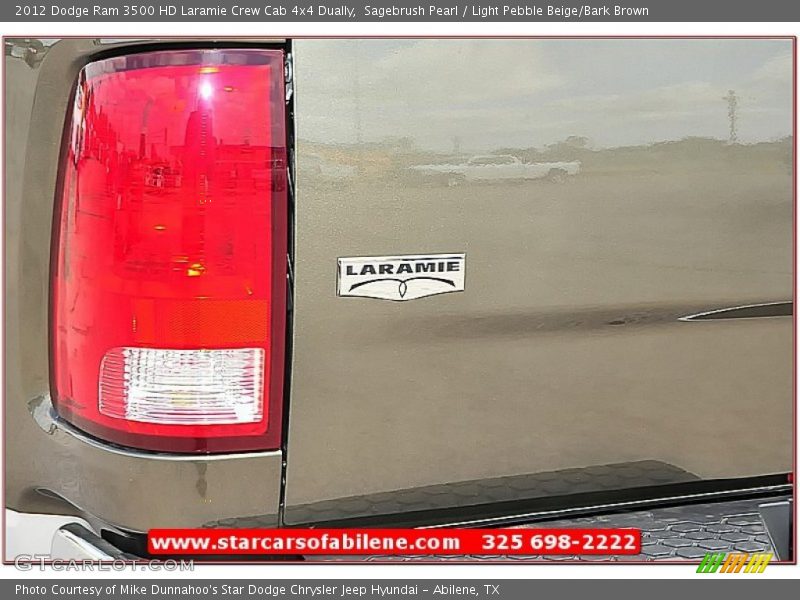 Sagebrush Pearl / Light Pebble Beige/Bark Brown 2012 Dodge Ram 3500 HD Laramie Crew Cab 4x4 Dually