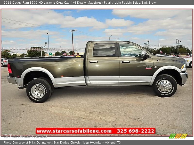 Sagebrush Pearl / Light Pebble Beige/Bark Brown 2012 Dodge Ram 3500 HD Laramie Crew Cab 4x4 Dually