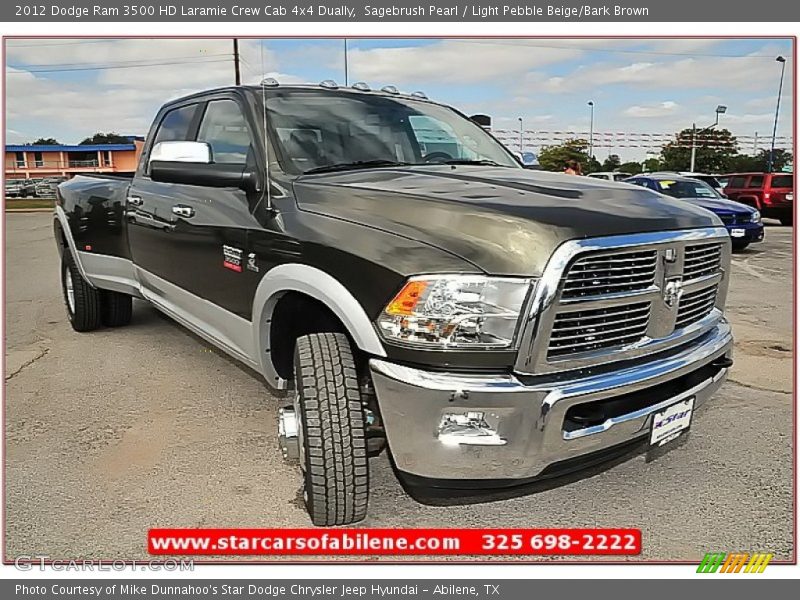 Sagebrush Pearl / Light Pebble Beige/Bark Brown 2012 Dodge Ram 3500 HD Laramie Crew Cab 4x4 Dually