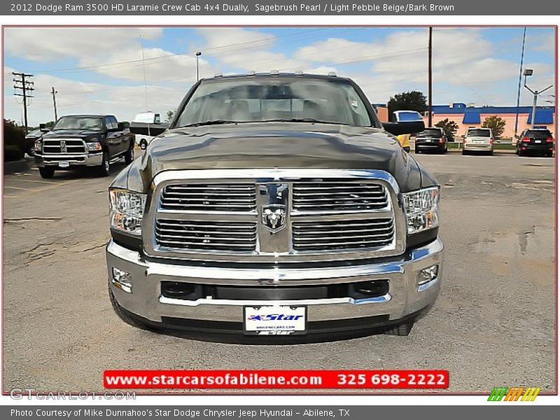 Sagebrush Pearl / Light Pebble Beige/Bark Brown 2012 Dodge Ram 3500 HD Laramie Crew Cab 4x4 Dually