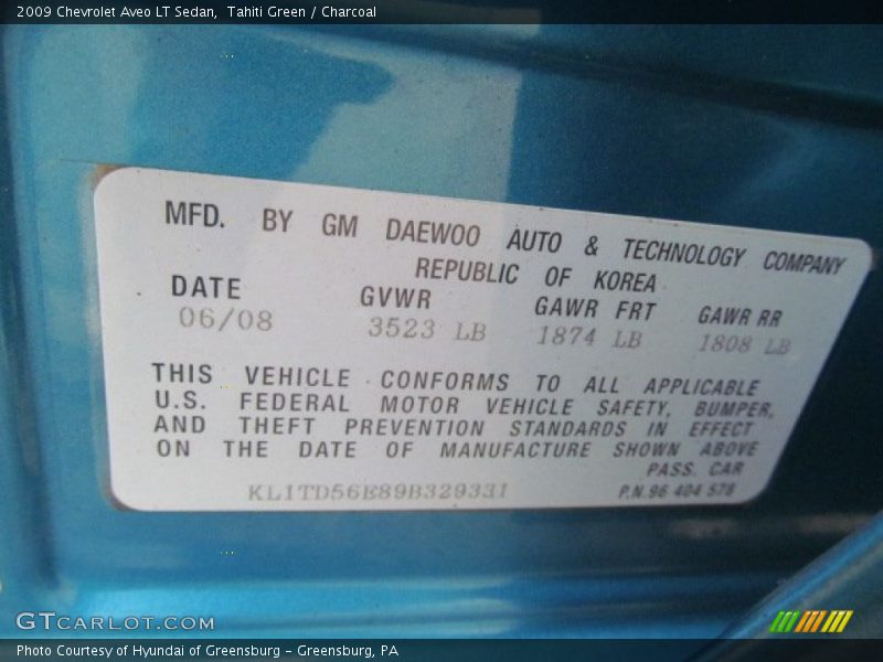Tahiti Green / Charcoal 2009 Chevrolet Aveo LT Sedan
