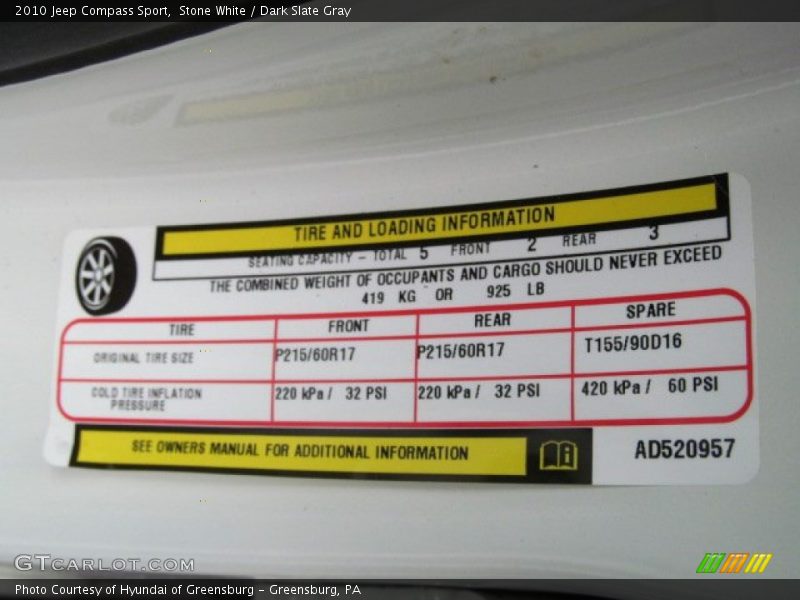 Stone White / Dark Slate Gray 2010 Jeep Compass Sport
