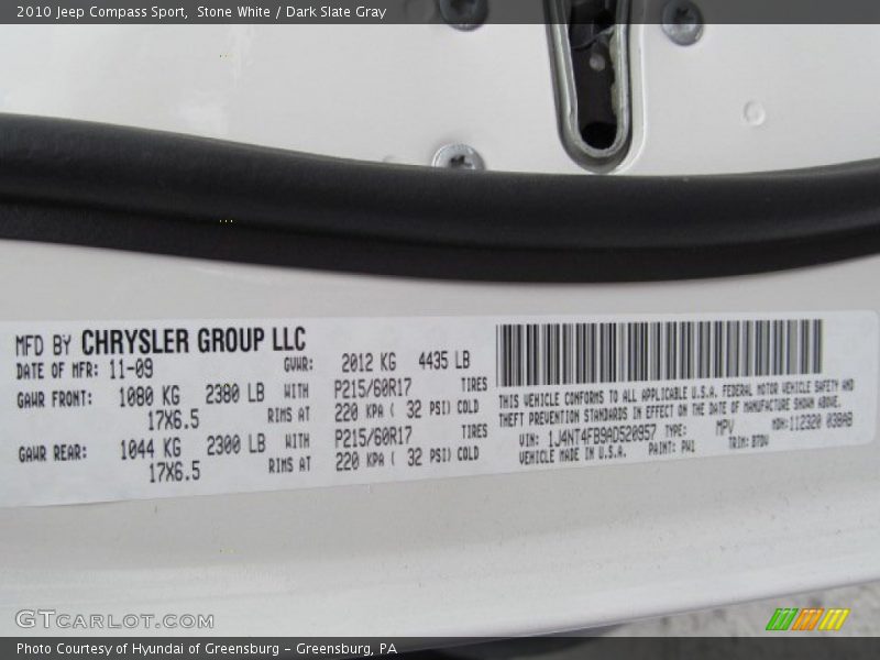 Stone White / Dark Slate Gray 2010 Jeep Compass Sport