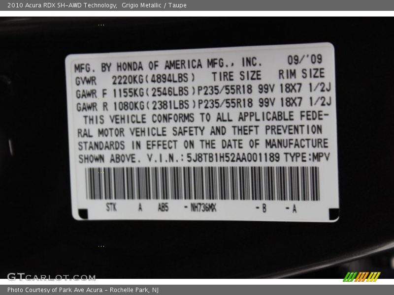 Grigio Metallic / Taupe 2010 Acura RDX SH-AWD Technology