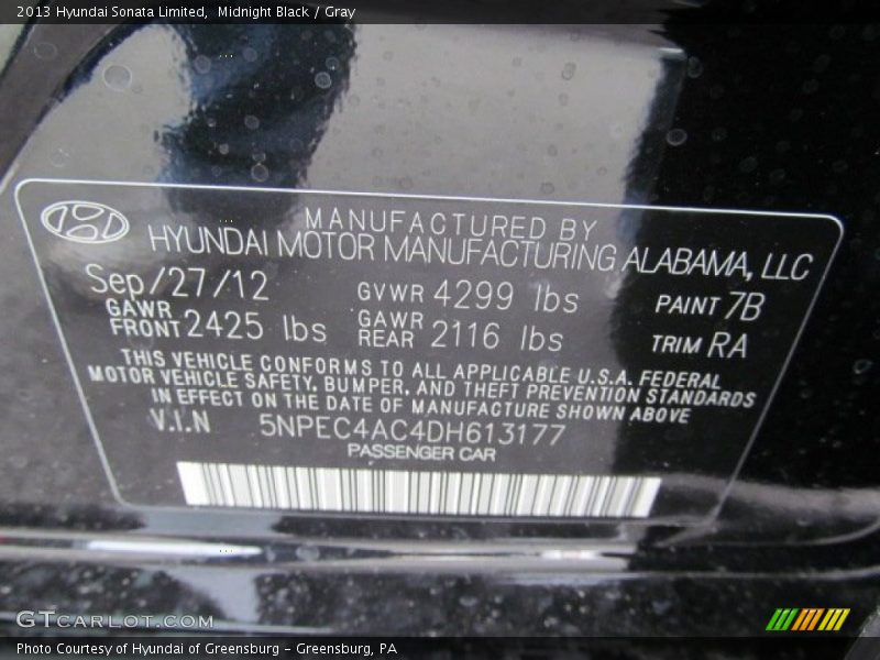 Midnight Black / Gray 2013 Hyundai Sonata Limited