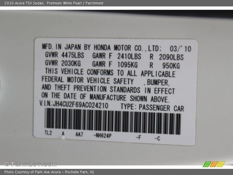 Premium White Pearl / Parchment 2010 Acura TSX Sedan