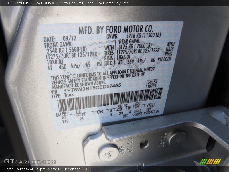 Ingot Silver Metallic / Steel 2012 Ford F350 Super Duty XLT Crew Cab 4x4