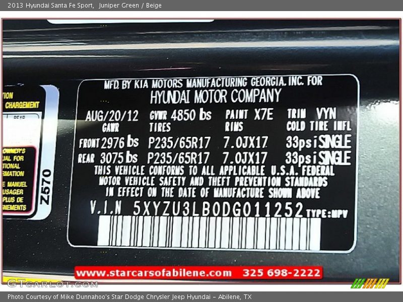 Juniper Green / Beige 2013 Hyundai Santa Fe Sport