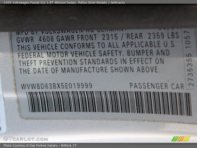 Reflex Silver Metallic / Anthracite 2005 Volkswagen Passat GLS 1.8T 4Motion Sedan