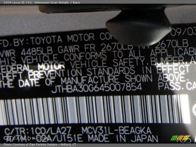 Millennium Silver Metallic / Black 2004 Lexus ES 330