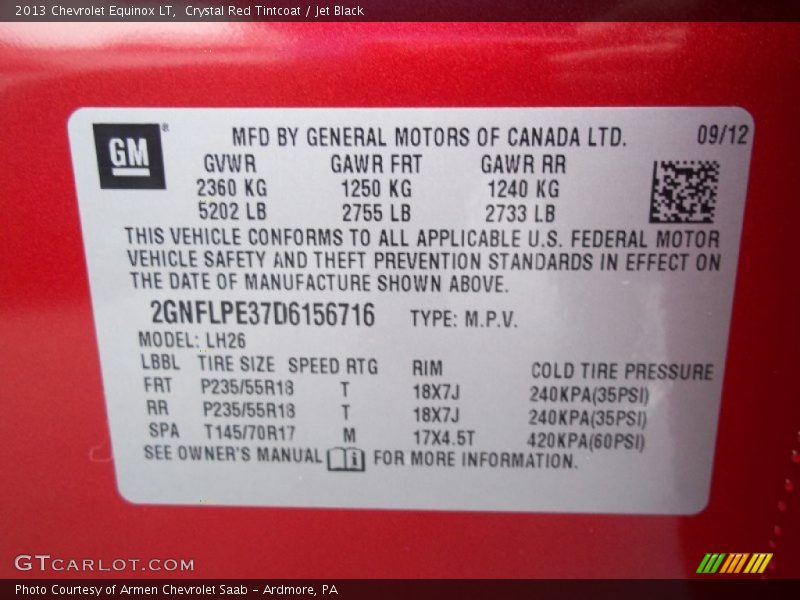 Crystal Red Tintcoat / Jet Black 2013 Chevrolet Equinox LT