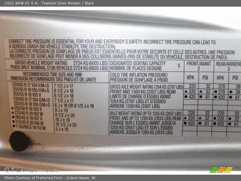 Titanium Silver Metallic / Black 2002 BMW X5 4.4i