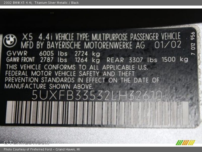 Titanium Silver Metallic / Black 2002 BMW X5 4.4i