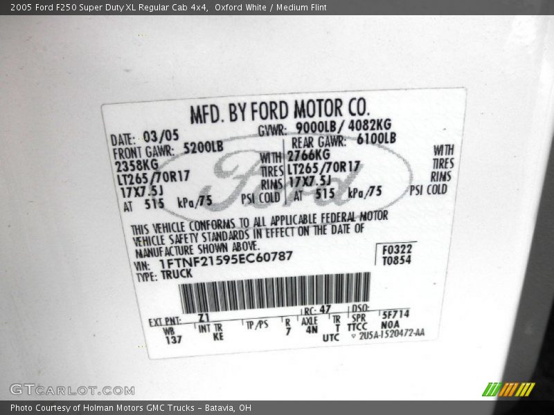 2005 F250 Super Duty XL Regular Cab 4x4 Oxford White Color Code Z1