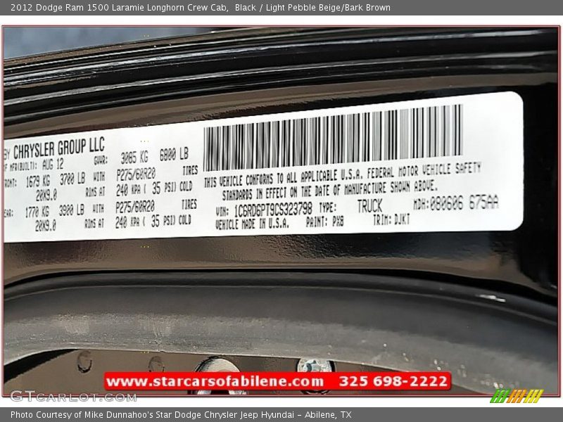 Black / Light Pebble Beige/Bark Brown 2012 Dodge Ram 1500 Laramie Longhorn Crew Cab