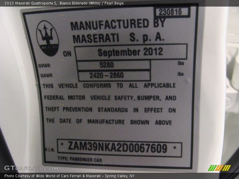 Bianco Eldorado (White) / Pearl Beige 2013 Maserati Quattroporte S