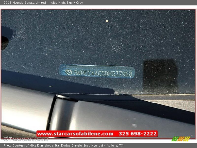Indigo Night Blue / Gray 2013 Hyundai Sonata Limited