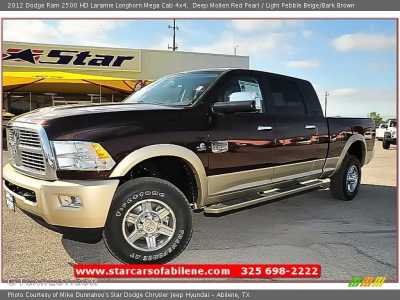 Deep Molten Red Pearl / Light Pebble Beige/Bark Brown 2012 Dodge Ram 2500 HD Laramie Longhorn Mega Cab 4x4