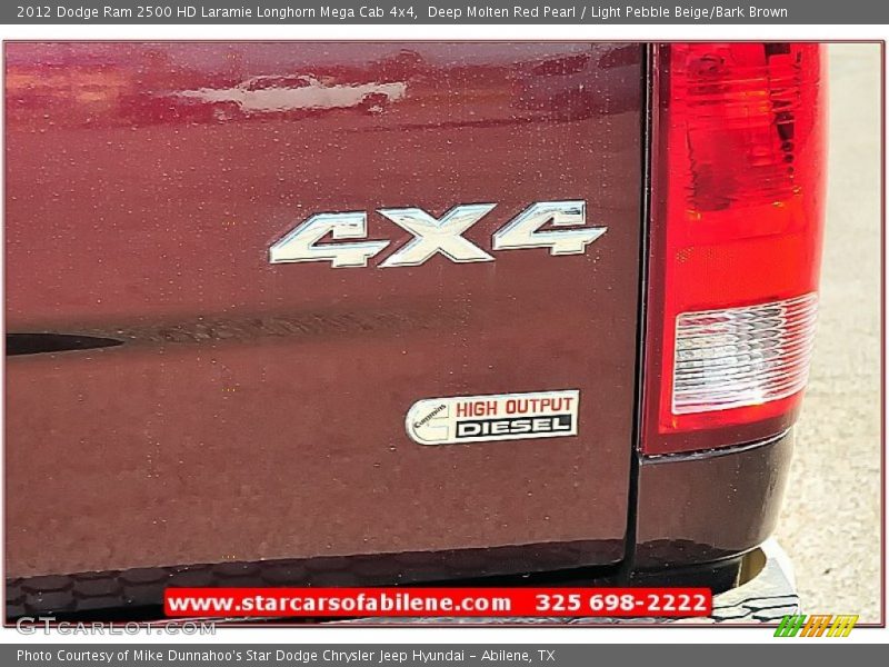 Deep Molten Red Pearl / Light Pebble Beige/Bark Brown 2012 Dodge Ram 2500 HD Laramie Longhorn Mega Cab 4x4