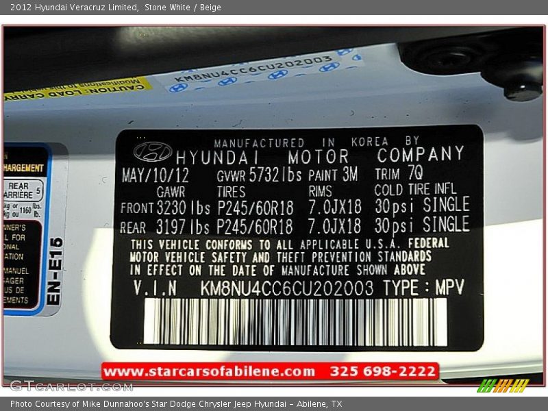 Stone White / Beige 2012 Hyundai Veracruz Limited