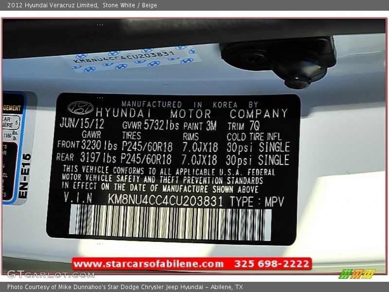 Stone White / Beige 2012 Hyundai Veracruz Limited