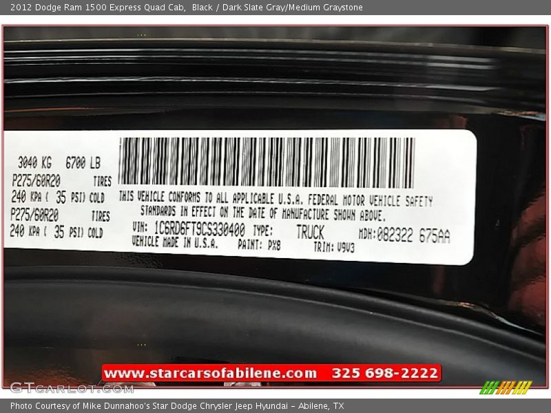 Black / Dark Slate Gray/Medium Graystone 2012 Dodge Ram 1500 Express Quad Cab