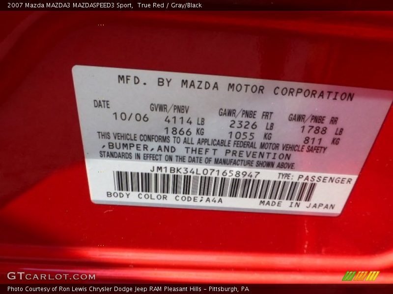True Red / Gray/Black 2007 Mazda MAZDA3 MAZDASPEED3 Sport