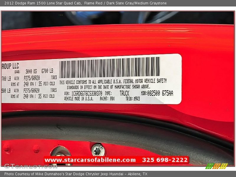 Flame Red / Dark Slate Gray/Medium Graystone 2012 Dodge Ram 1500 Lone Star Quad Cab