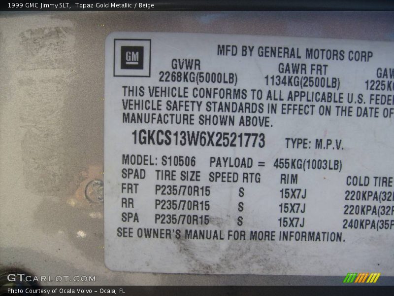 Topaz Gold Metallic / Beige 1999 GMC Jimmy SLT