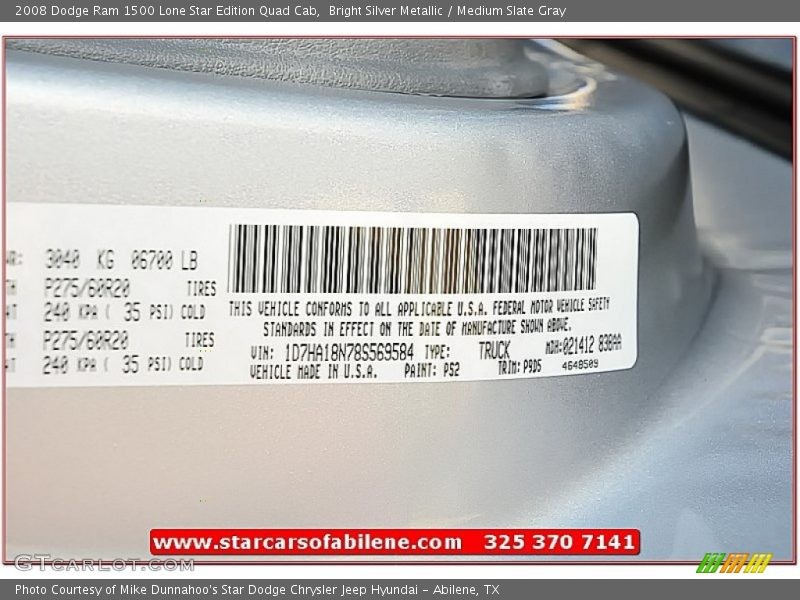Bright Silver Metallic / Medium Slate Gray 2008 Dodge Ram 1500 Lone Star Edition Quad Cab