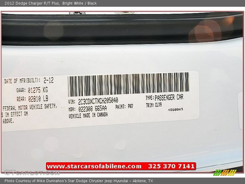 Bright White / Black 2012 Dodge Charger R/T Plus