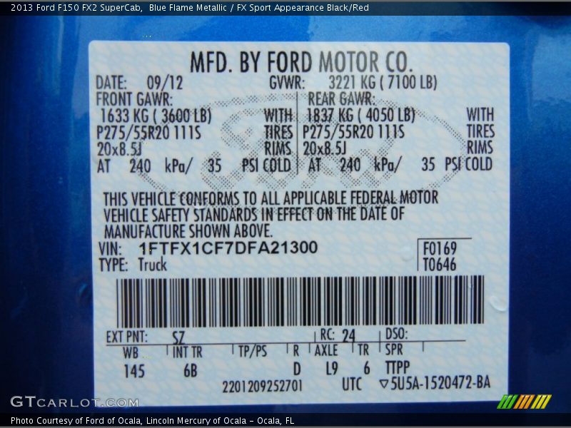 2013 F150 FX2 SuperCab Blue Flame Metallic Color Code SZ