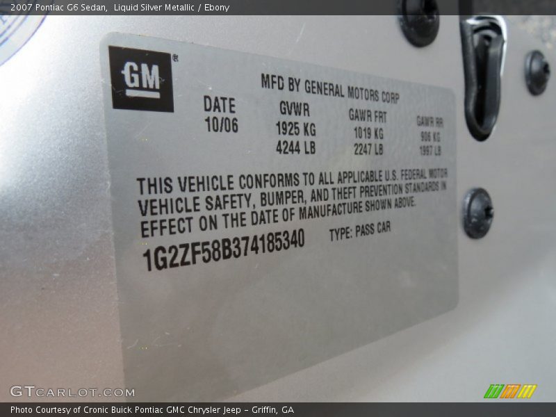 Liquid Silver Metallic / Ebony 2007 Pontiac G6 Sedan