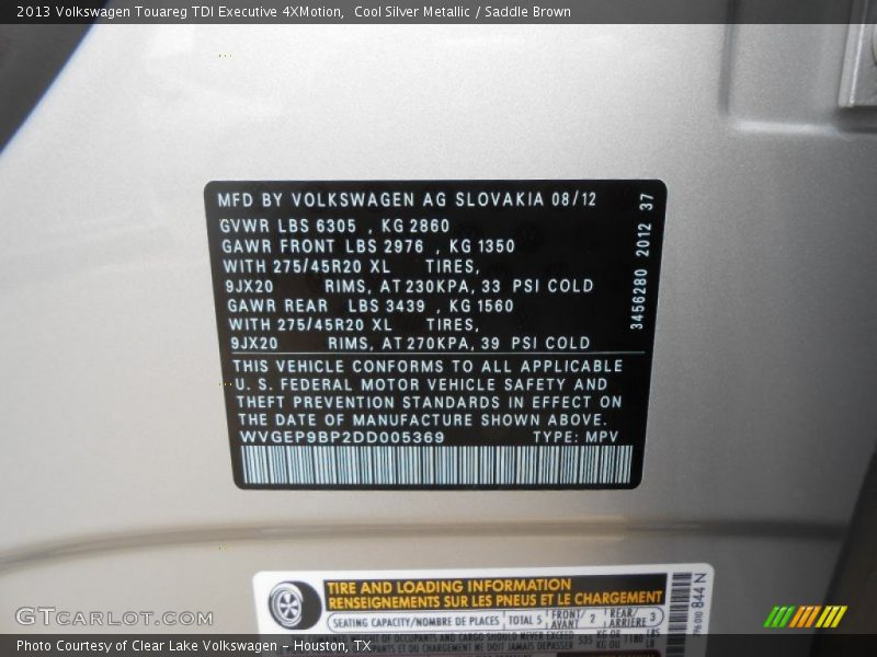 Cool Silver Metallic / Saddle Brown 2013 Volkswagen Touareg TDI Executive 4XMotion