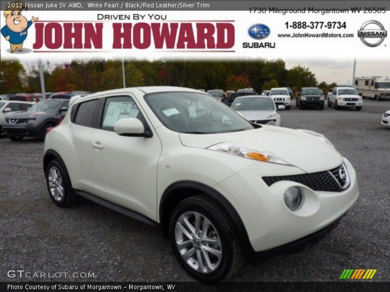 White Pearl / Black/Red Leather/Silver Trim 2012 Nissan Juke SV AWD