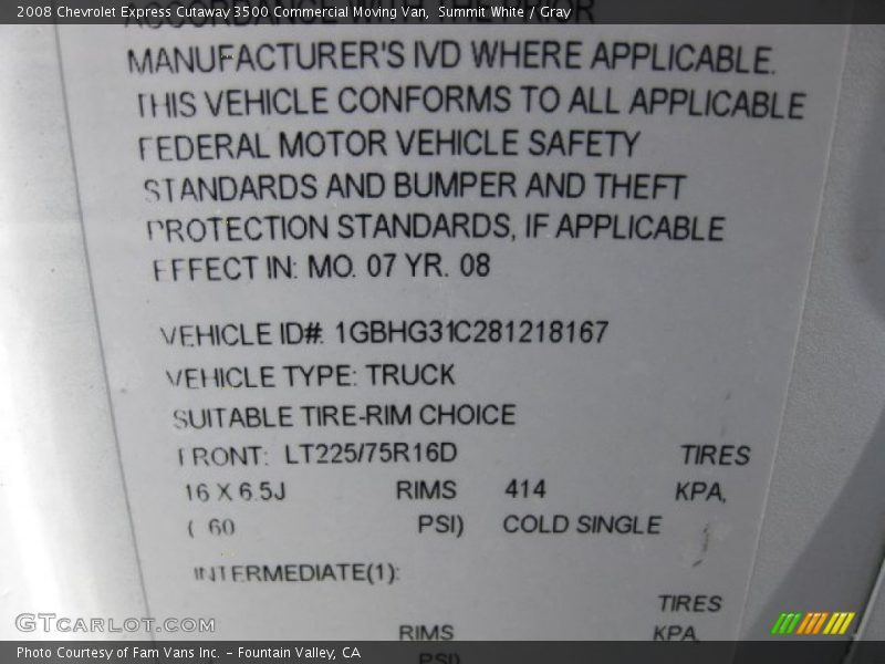 Summit White / Gray 2008 Chevrolet Express Cutaway 3500 Commercial Moving Van