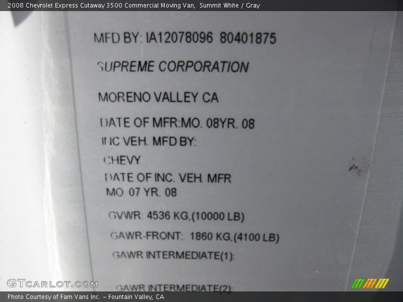 Summit White / Gray 2008 Chevrolet Express Cutaway 3500 Commercial Moving Van