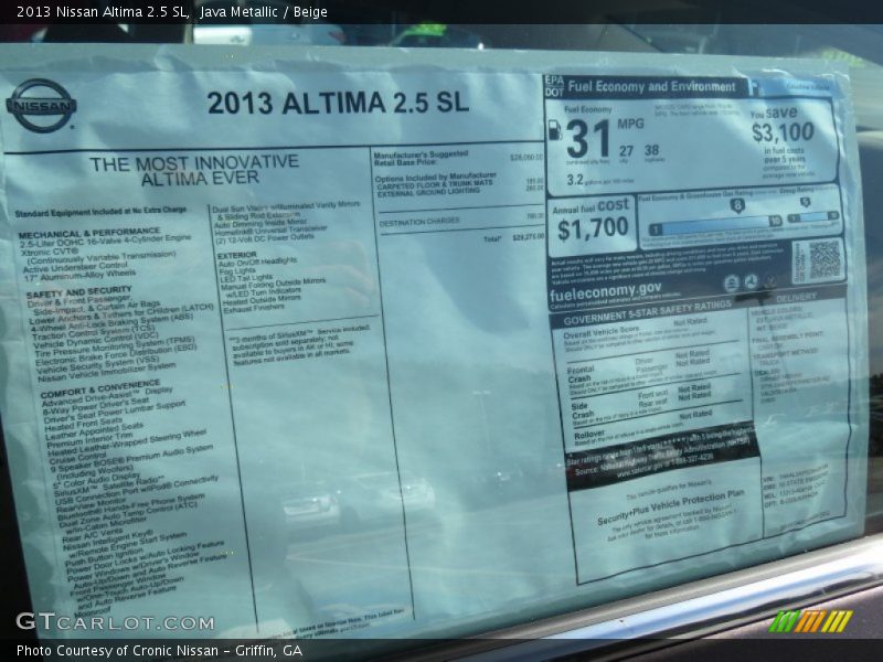 Java Metallic / Beige 2013 Nissan Altima 2.5 SL