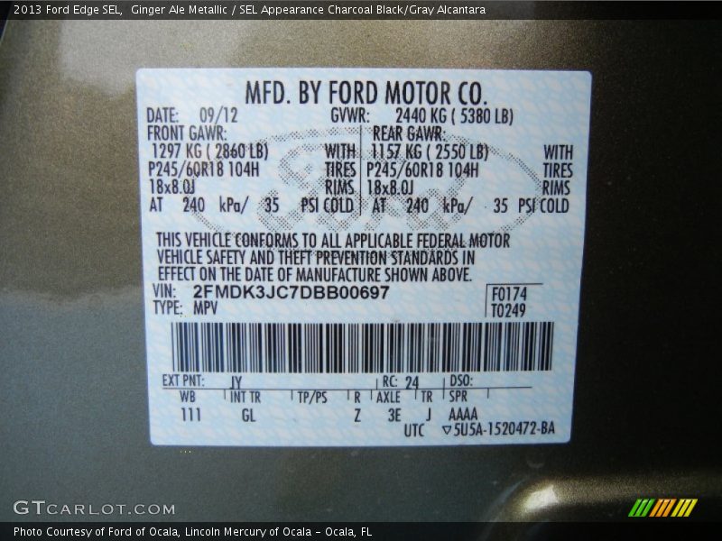 Ginger Ale Metallic / SEL Appearance Charcoal Black/Gray Alcantara 2013 Ford Edge SEL