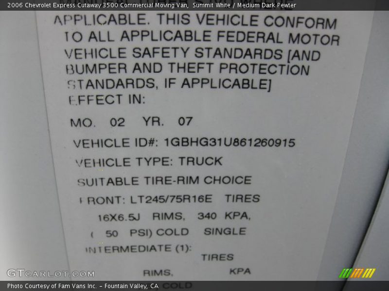 Summit White / Medium Dark Pewter 2006 Chevrolet Express Cutaway 3500 Commercial Moving Van