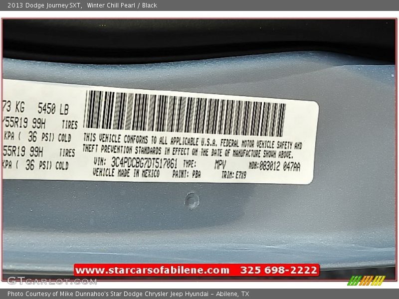 Winter Chill Pearl / Black 2013 Dodge Journey SXT