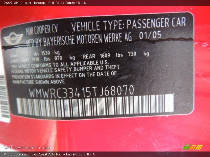 Chili Red / Panther Black 2005 Mini Cooper Hardtop