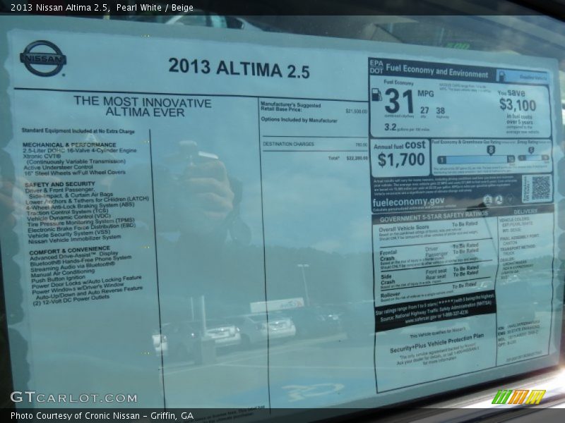 Pearl White / Beige 2013 Nissan Altima 2.5