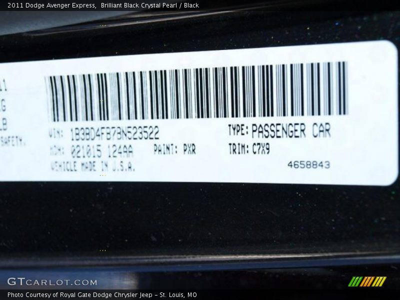Brilliant Black Crystal Pearl / Black 2011 Dodge Avenger Express