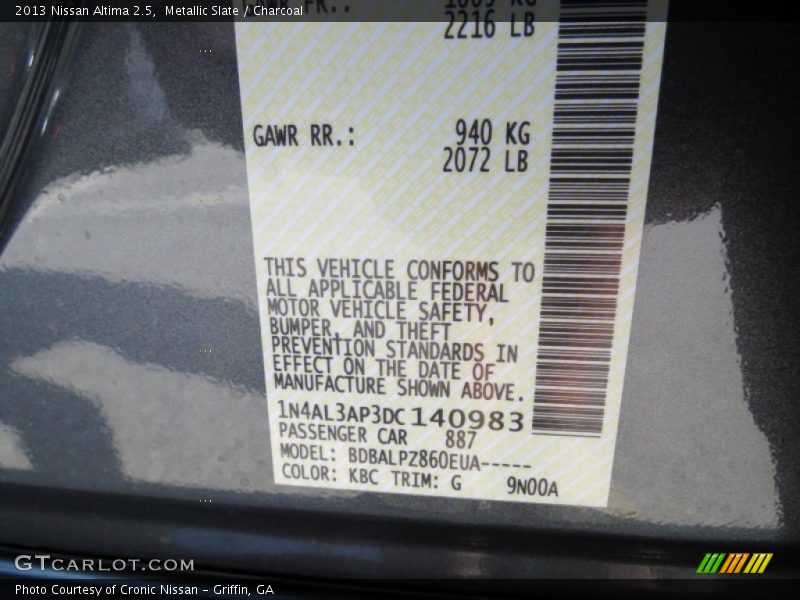 Metallic Slate / Charcoal 2013 Nissan Altima 2.5