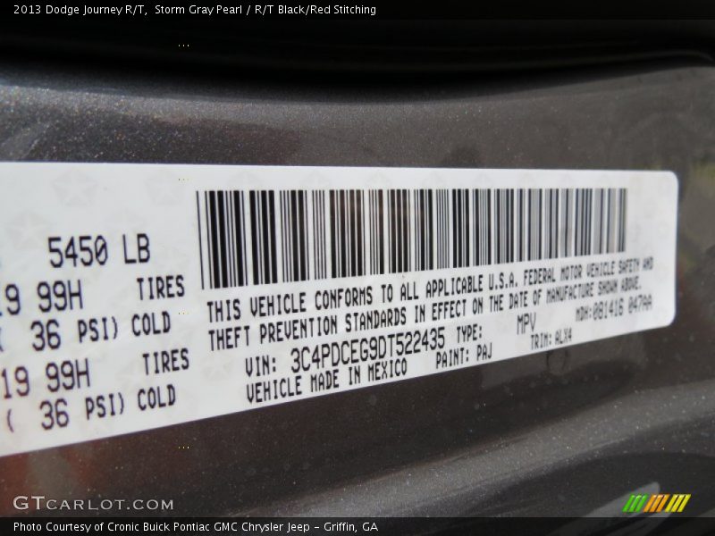 Storm Gray Pearl / R/T Black/Red Stitching 2013 Dodge Journey R/T