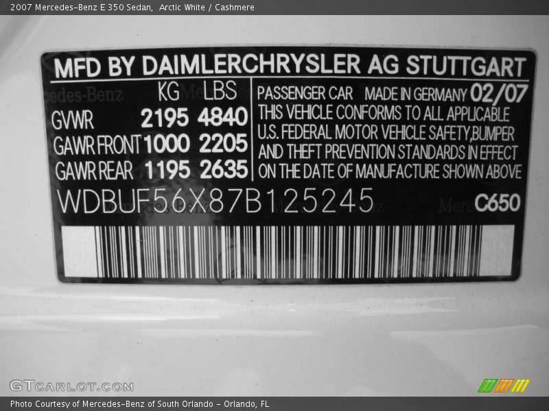 Arctic White / Cashmere 2007 Mercedes-Benz E 350 Sedan