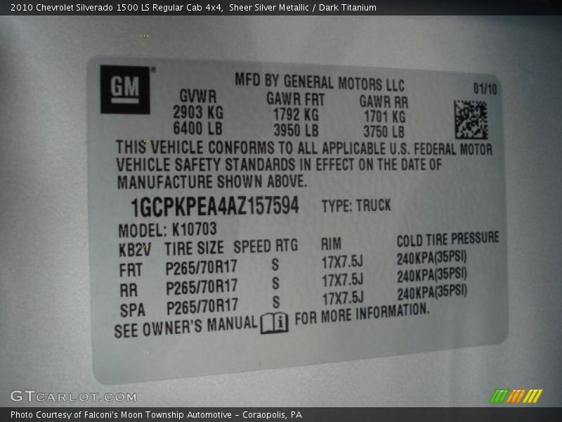 Sheer Silver Metallic / Dark Titanium 2010 Chevrolet Silverado 1500 LS Regular Cab 4x4