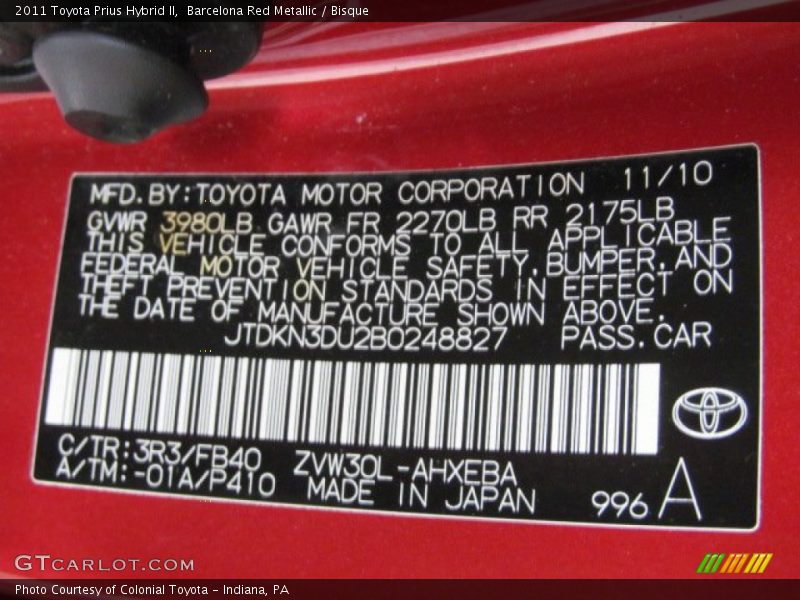 Barcelona Red Metallic / Bisque 2011 Toyota Prius Hybrid II