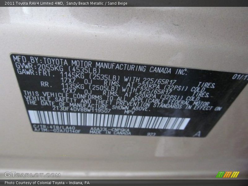 Sandy Beach Metallic / Sand Beige 2011 Toyota RAV4 Limited 4WD